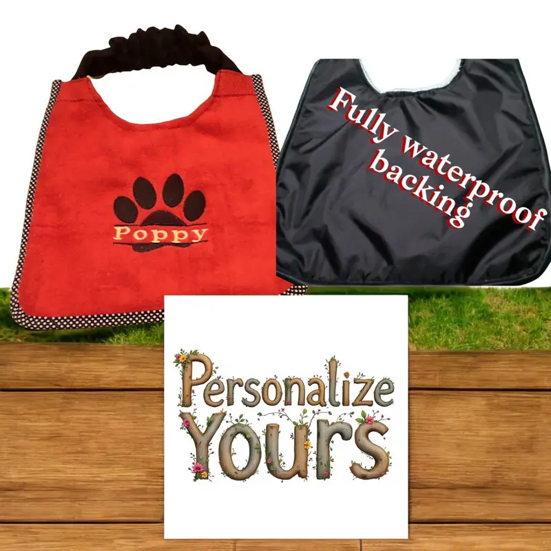 Custom Embroidered Paw Design Dog Bib: poppy in paw