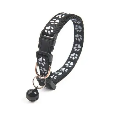 Paw Print Collar with Bell: black snmall collar