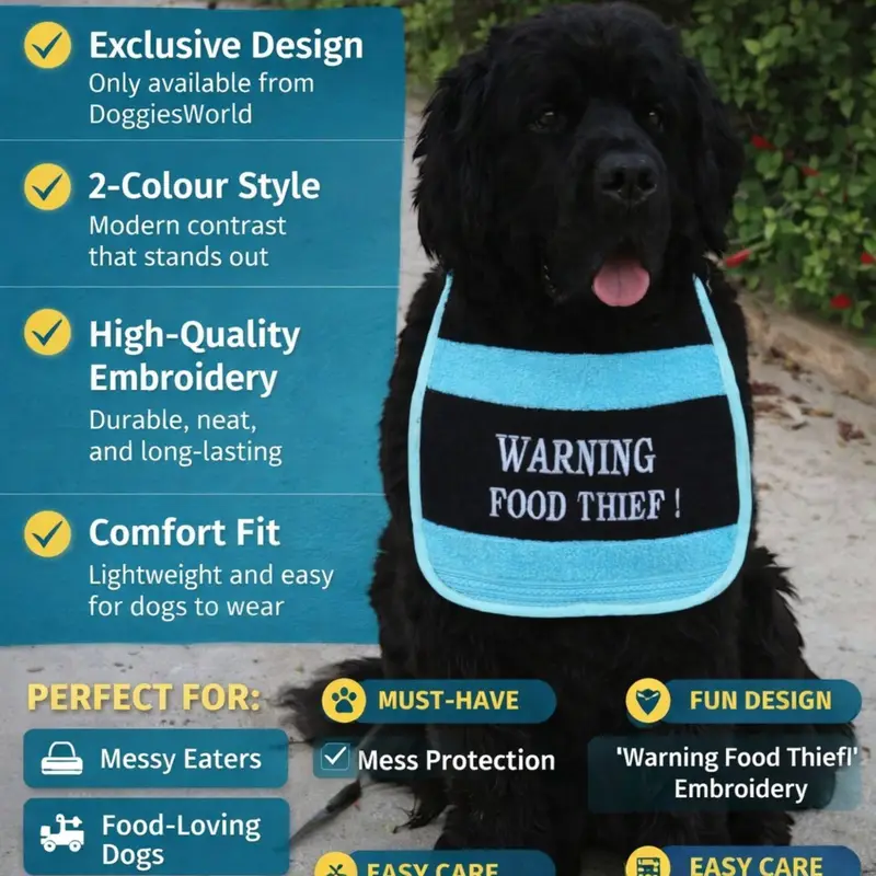 Exclusive 2-Colour Dog Bib: food thief
