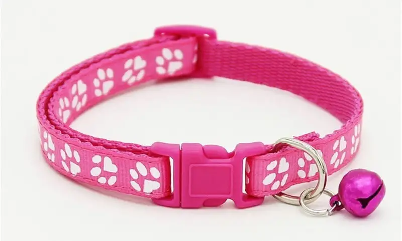 Paw print pets collar with bell: fuchsia pink