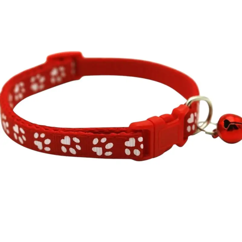 Red paw print pet collar with bell for small dogs, puppies, and kittens