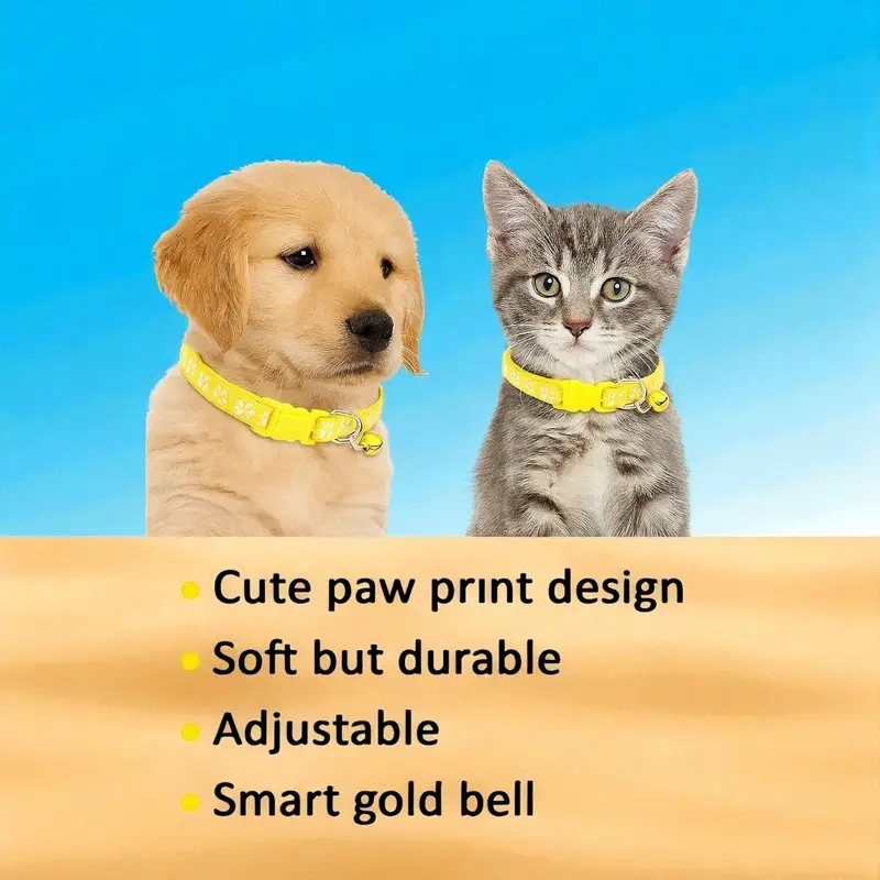 Paw Print Pet Collar with Bell (yellow), photo 2