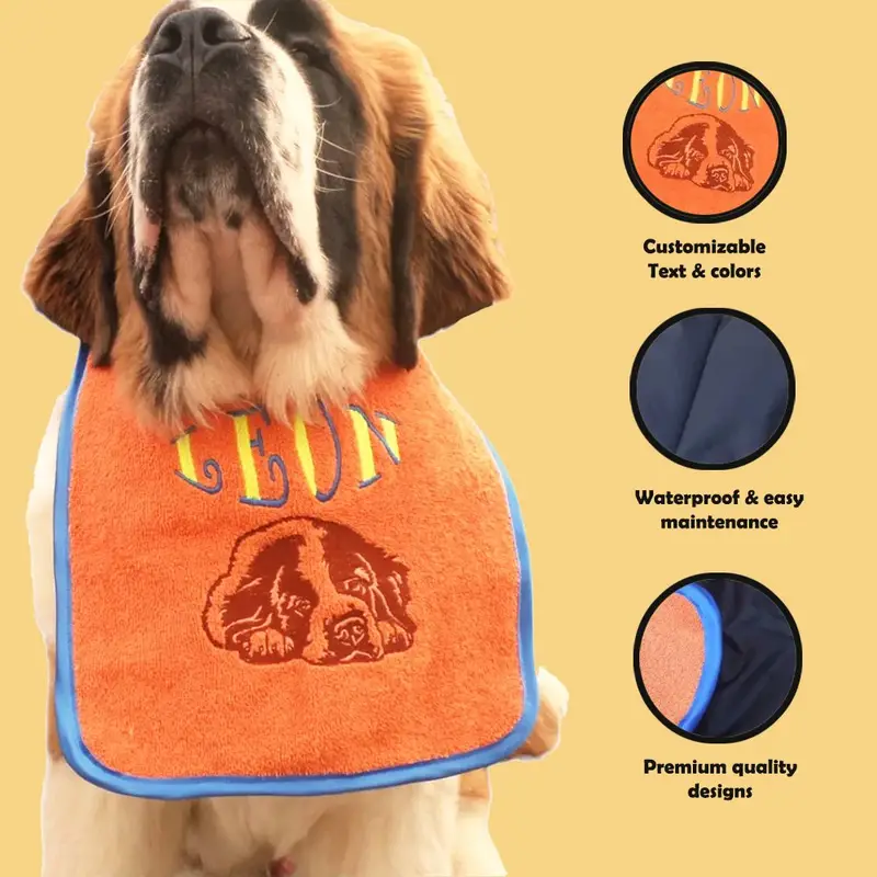Saint Bernard Dog personalised with name with waterproof backing. Fully embroidered and handmade
