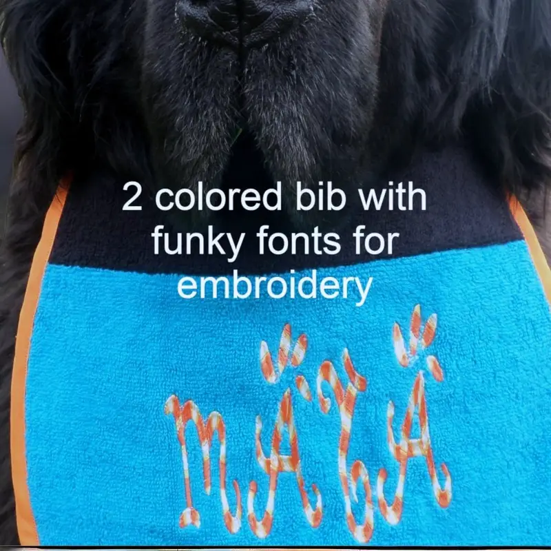 Two Coloured Personalised dog bib with ‘funky’ font embroidery: col