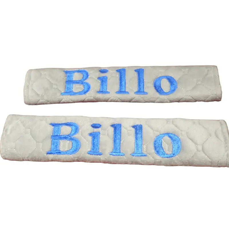 Personalised car seat belt covers with name embroidered: billo grey