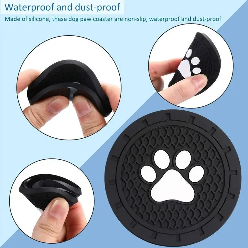 Paw Print Car Coasters: black cup holder