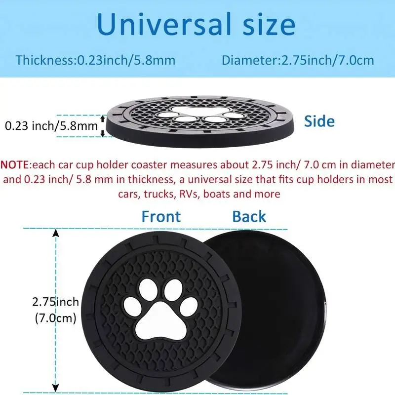 Paw Print Car Coasters: black cup holder