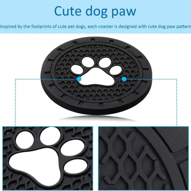 Paw Print Car Coasters: black cup holder