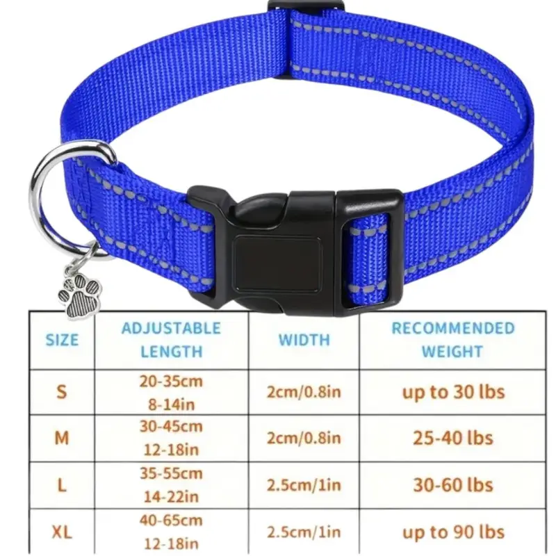 Nylon Strong Dog Collar with reflective stripes & pendant (Blue), photo 3