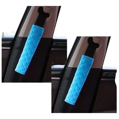 Personalised stylish Kids seatbelt/schoolbag padded covers: blue seatbelt