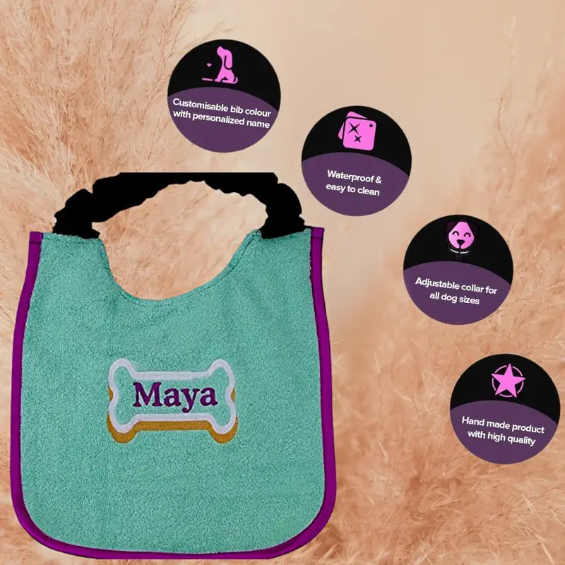 Dog personalised bib with 3D bone design: bone border