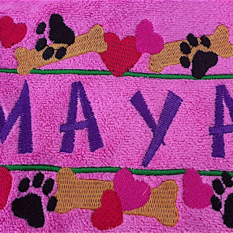 Heart, paw & bone stylish border dog bib with personalised name: bone hearts border