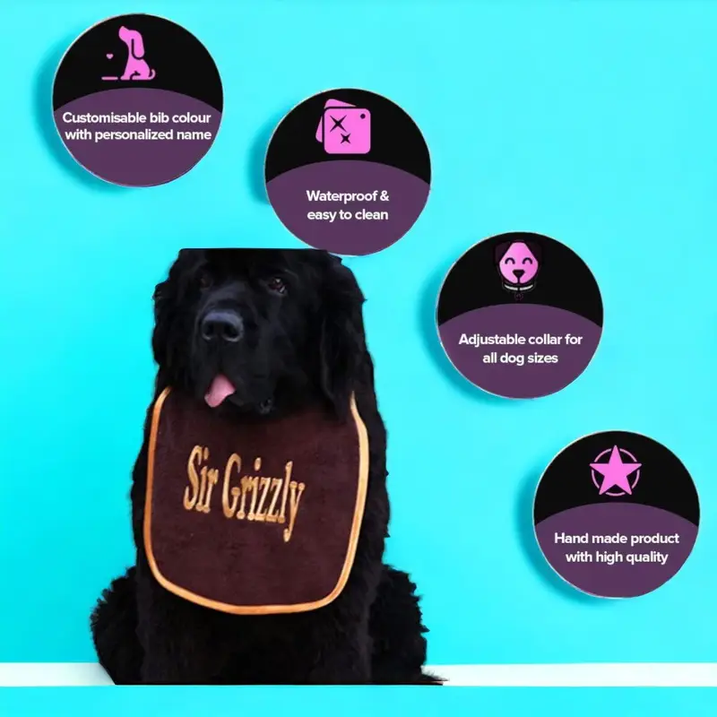Stylish dog bib personalised with name: brown