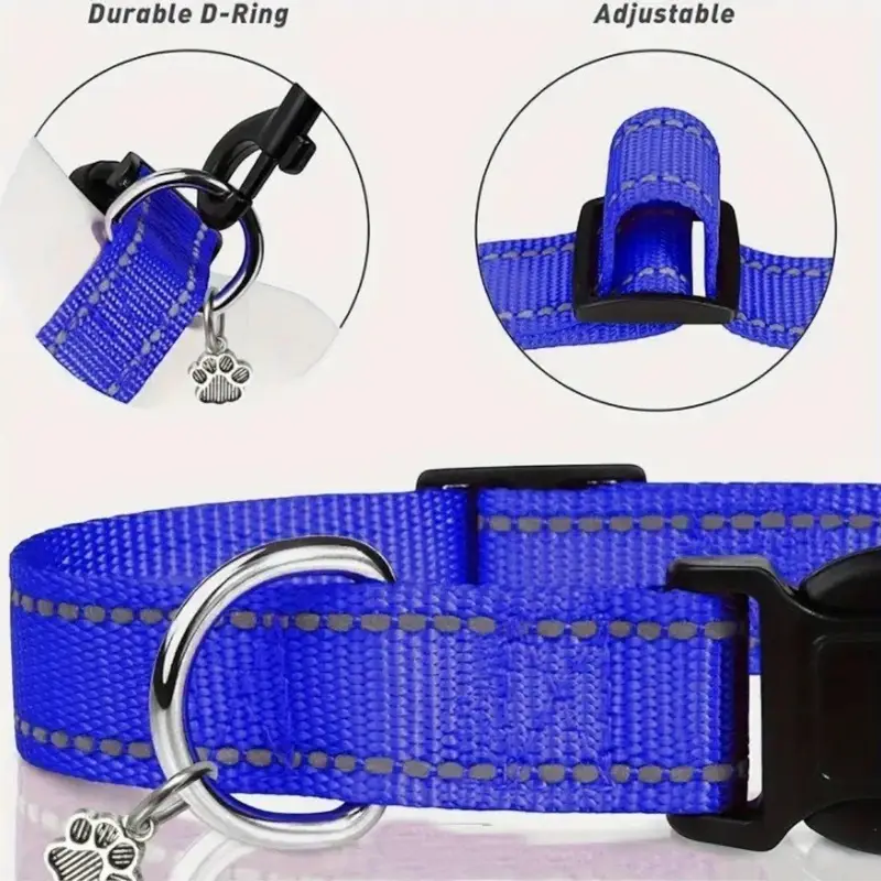 Nylon Strong Dog Collar with reflective stripes & pendant (Neon Green): collars