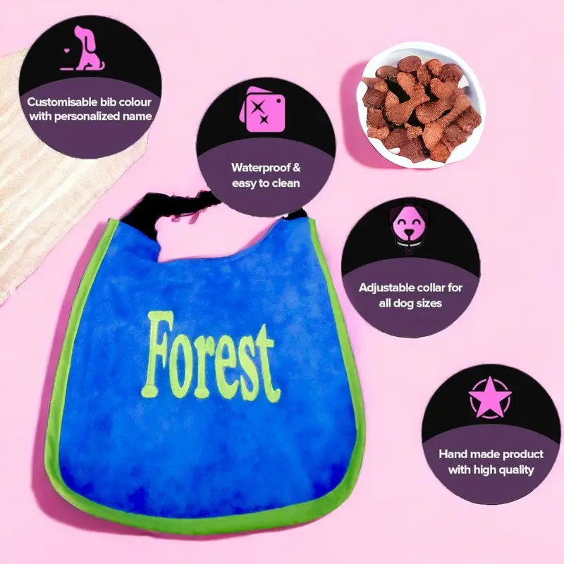 Personalised with your dog’s name bib: forest