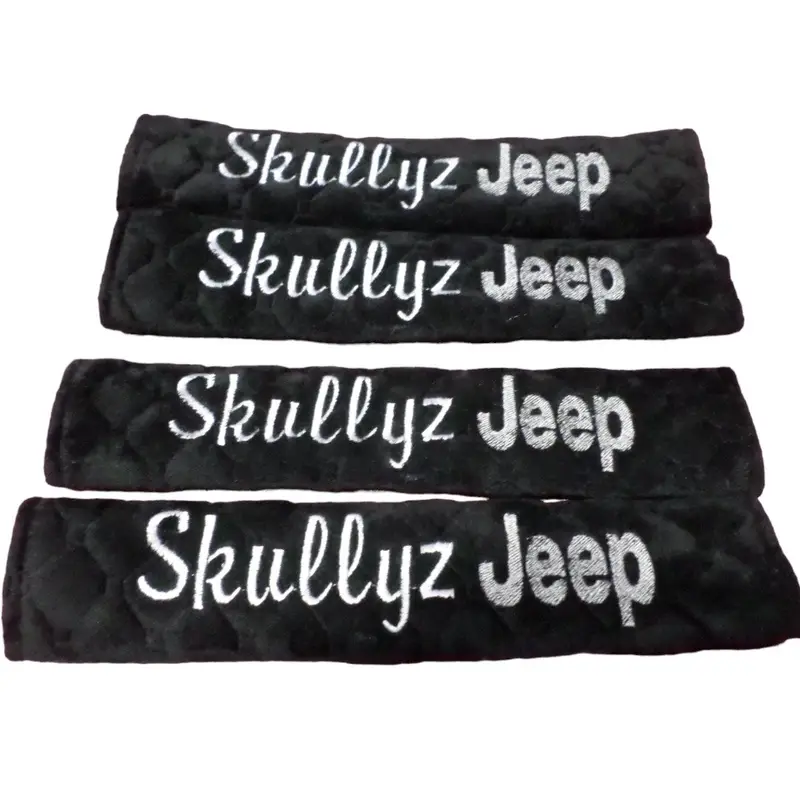 Personalised car seat belt covers with name embroidered: jeep skullyz