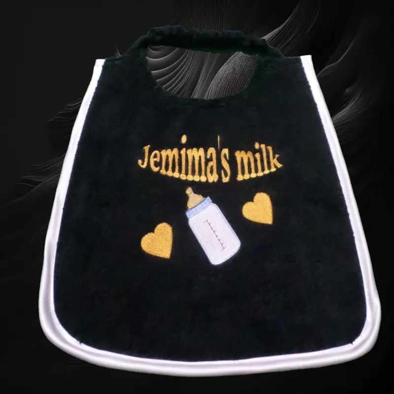 Milk bottle with dog’s name bib: jemima milk