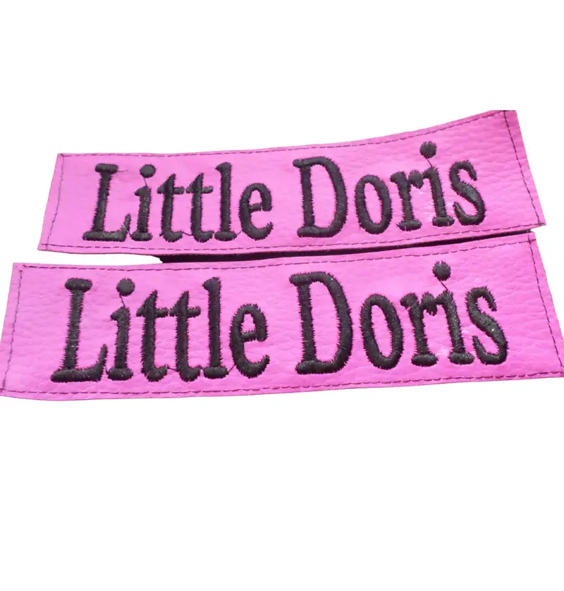 Embroidered dog harness labels: labels little doris