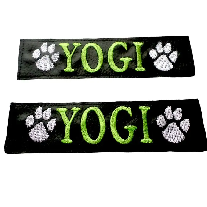Personalised dog harness labels: labels yogi