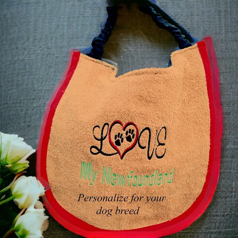 Dog bib with breed or name embroidered: love my newfoundland