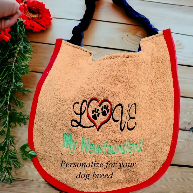 Dog bib with breed or name embroidered: love my newfoundland