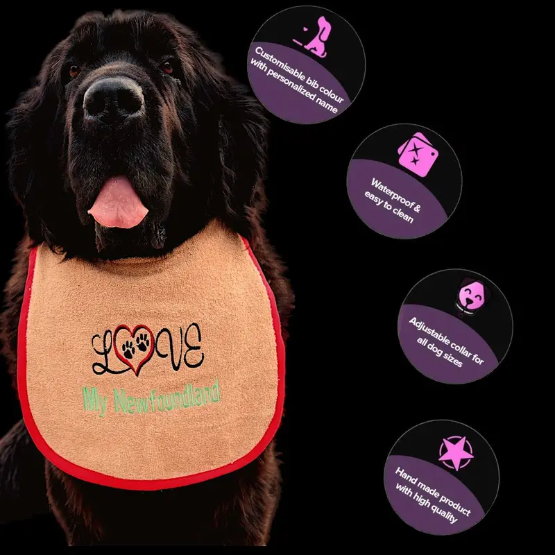 Dog bib with breed or name embroidered: love my newfoundland
