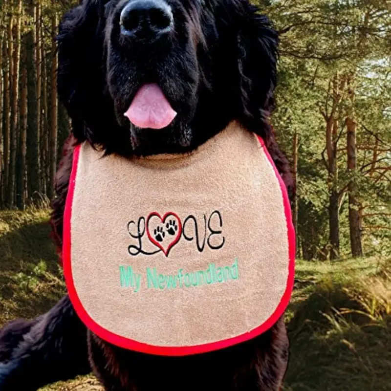 Dog bib with breed or name embroidered: love my newfy