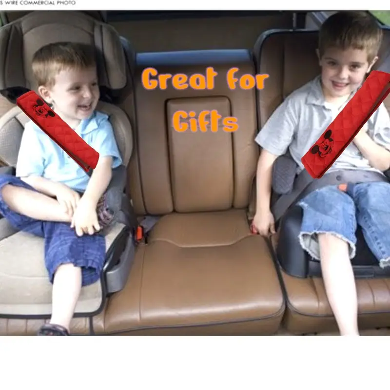 Cartoon Mouse Embroidered Personalised Seat Belt Covers (Pair): mickey