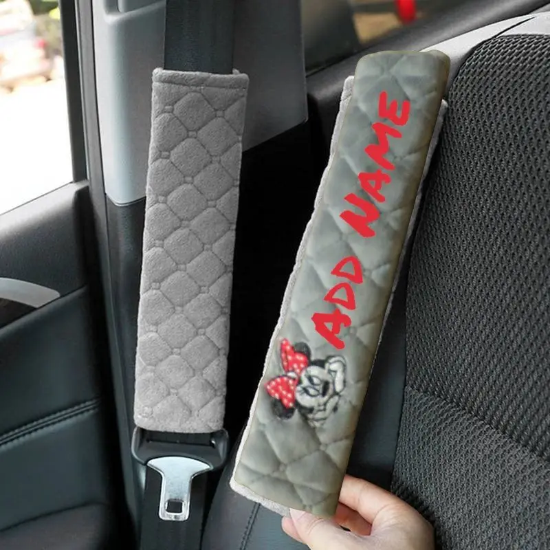Cartoon Mouse with Bow Embroidered Personalised Seat Belt Covers (Pair): minnie