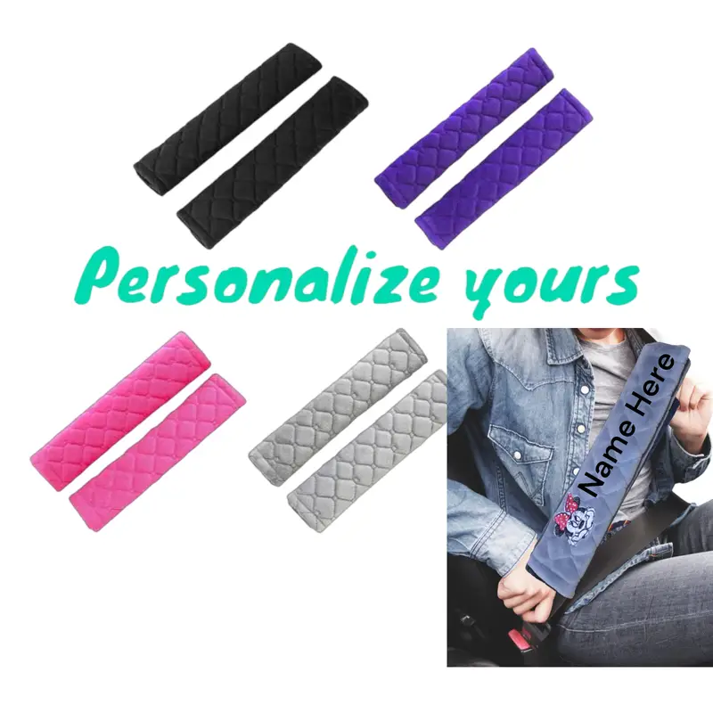 Cartoon Mouse with Bow Embroidered Personalised Seat Belt Covers (Pair): minnie