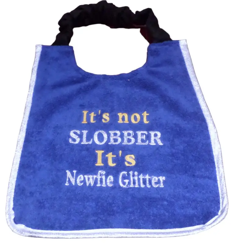 Newfoundland Dog Bib: newfie glitter rblue gold wht ph