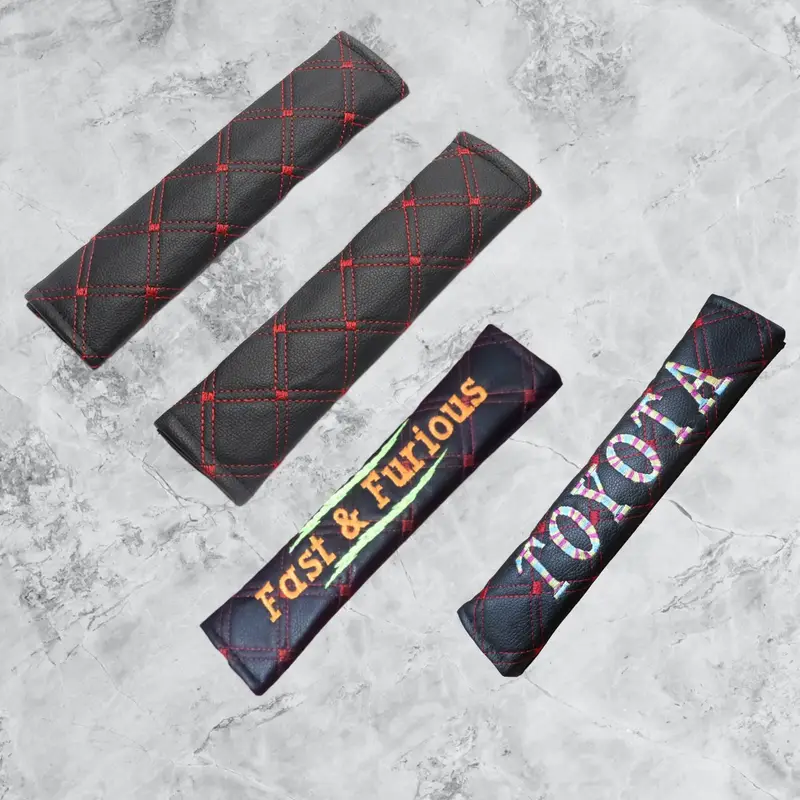 Faux Leather seat Belt Covers (Pair) personalised with name: patterned seat belts