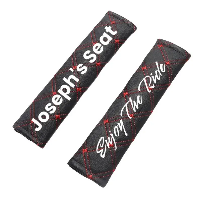 Faux Leather seat Belt Covers (Pair) personalised with name: patterned seat belts with names