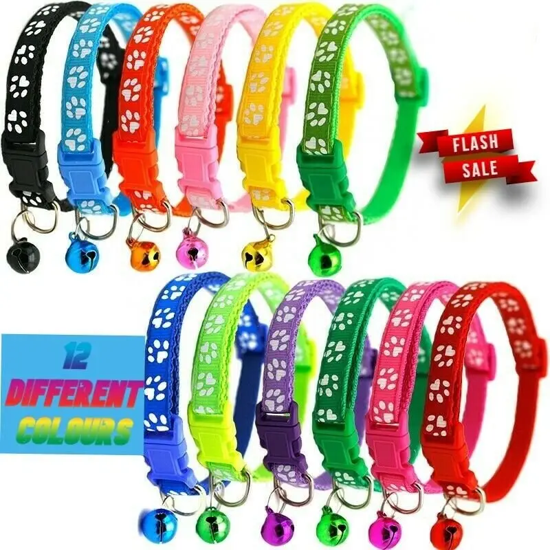 Paw Print Pet Collar with Bell (yellow): paw collars
