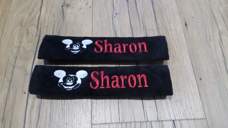 Cartoon Mouse Embroidered Personalised Seat Belt Covers (Pair): sam