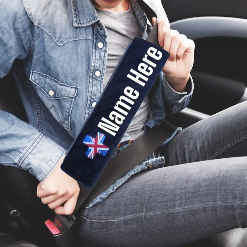 Union Flag personalised car seat belt covers (Pair) -washable & stylish: uk flag