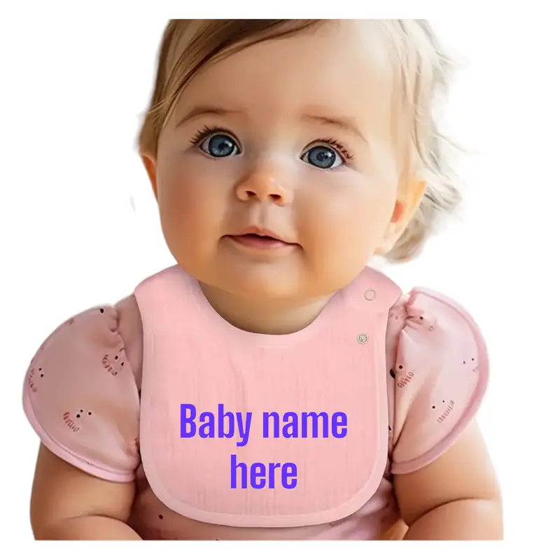 Close-up of high-quality embroidery on a personalised baby bib, ensuring long-lasting charm