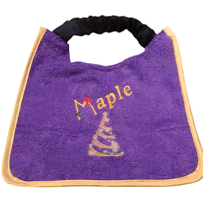 Christmas personalised dog slobber bib with swirly tree design, photo 8