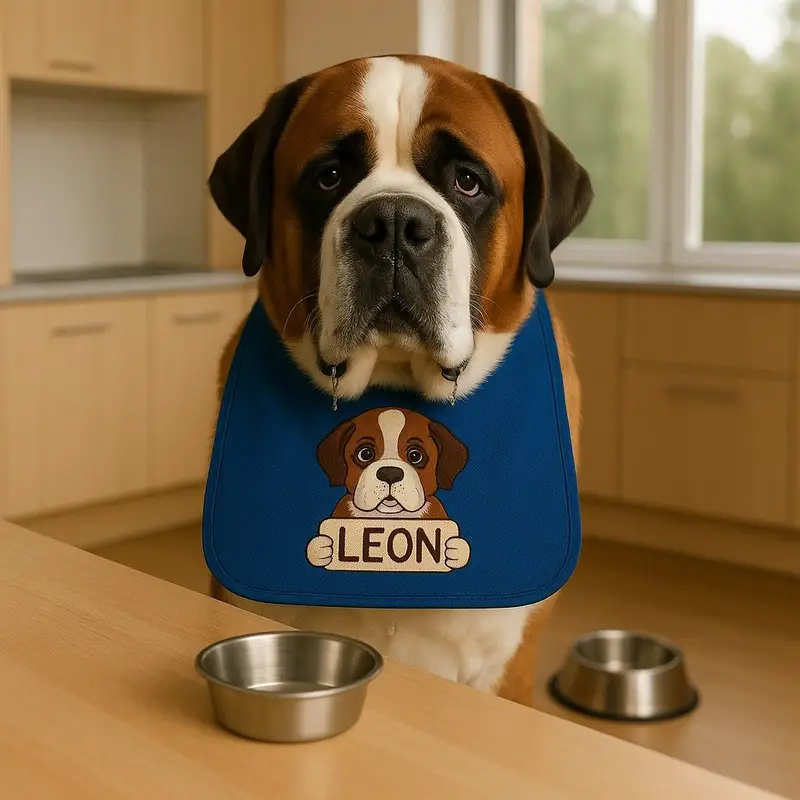 Personalised Saint Bernard Dog Bib: saint bernard with sign