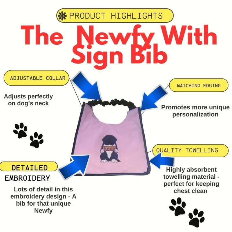 Exclusive Personalised Dog Bib: newfy with sign
