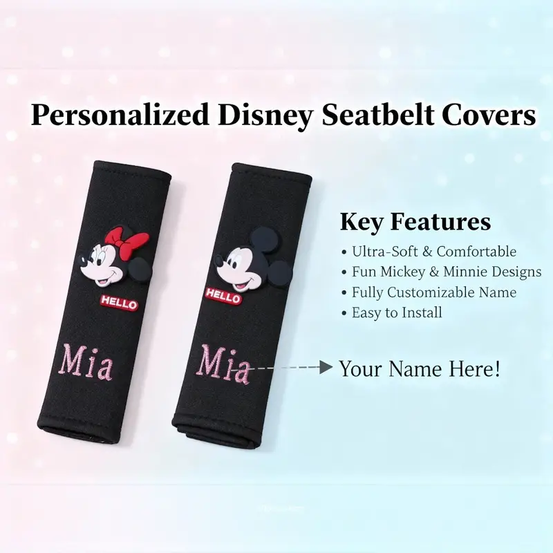 Personalised stylish Kids seatbelt/schoolbag padded covers: disney sb