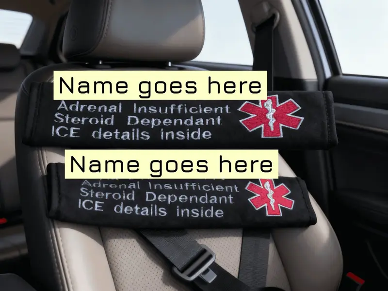 Medical Alert Seatbelt Covers with Inside Pocket: medical seatbelts 1photoroom