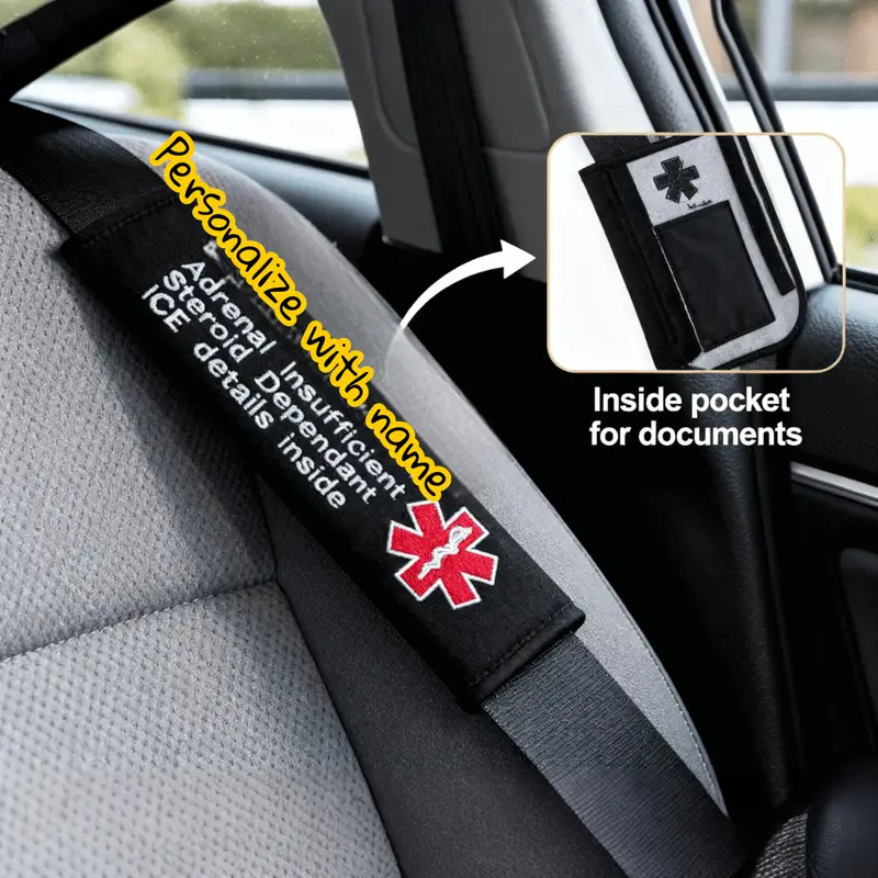 Medical Alert Seatbelt Covers with Inside Pocket: medical seatbelts