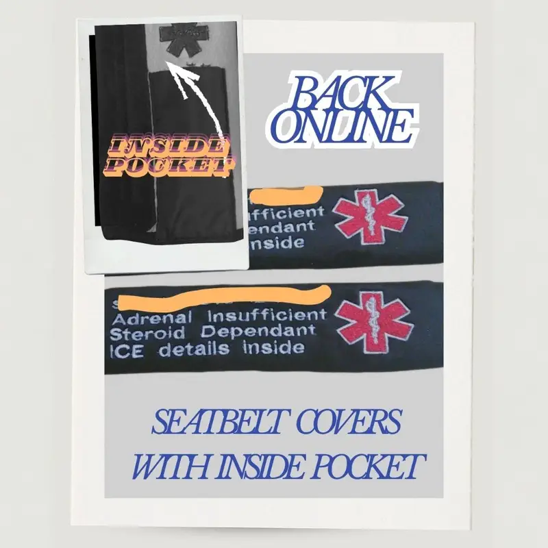 Medical Alert Seatbelt Covers with Inside Pocket: medical seatbelts