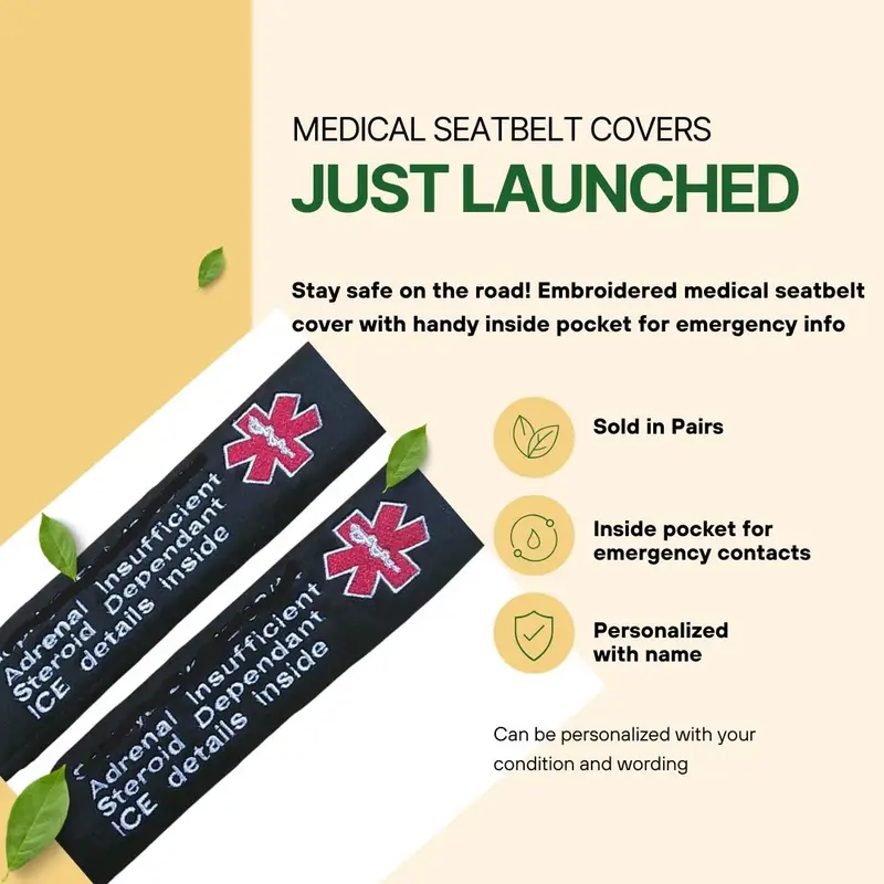 Medical Alert Seatbelt Covers with Inside Pocket: medical seatbelts
