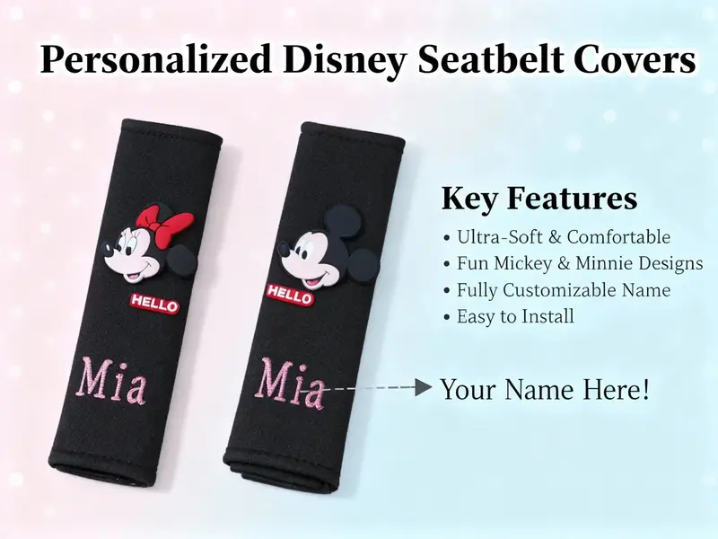 Personalised stylish Kids seatbelt/schoolbag padded covers: seatbelt covers list