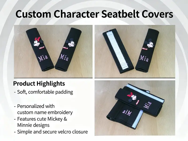 Personalised stylish Kids seatbelt/schoolbag padded covers: seatbelt covers list1