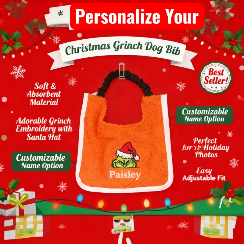 Personalised Christmas Dog Bib: grinch