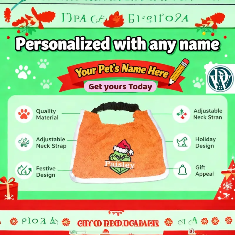Personalised Christmas Dog Bib: grinch