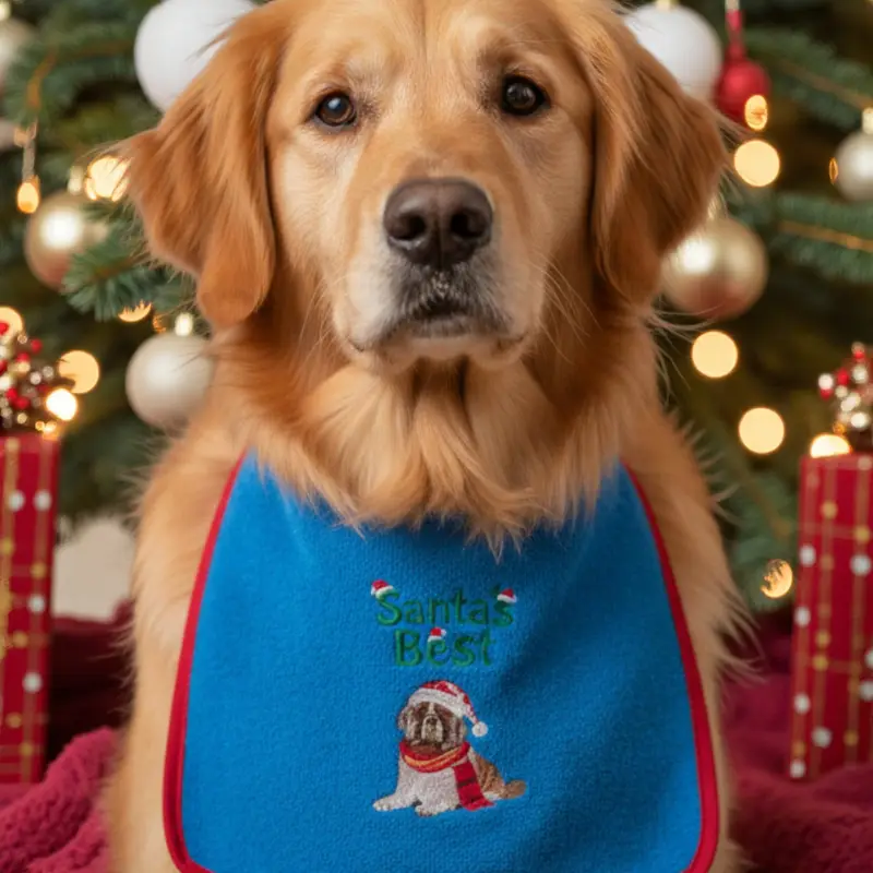 Santa’s Best Embroidered Dog Bib: santas best